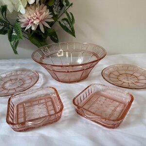 Jeannette Doric Pink Depression Glass Bowl Plates Nut Dishes – Vintage Wedding